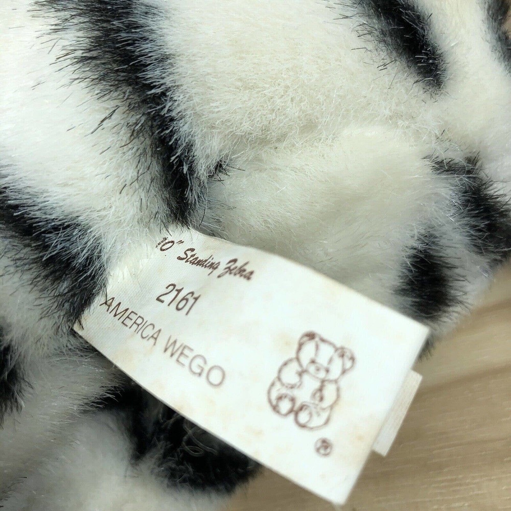 Vintage America Wego Plush Zebra Stuffed Animal 10” Standing Black White #2161 - Picture 7 of 12